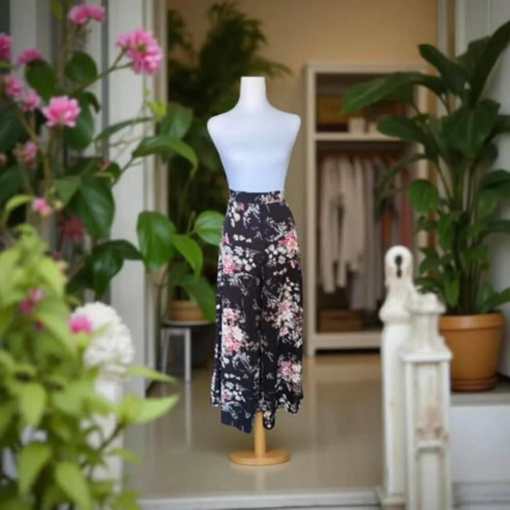 COLORFUL FLORAL WIDE LEG PANTS